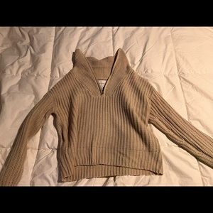 Sweater with zipper and fold down collar